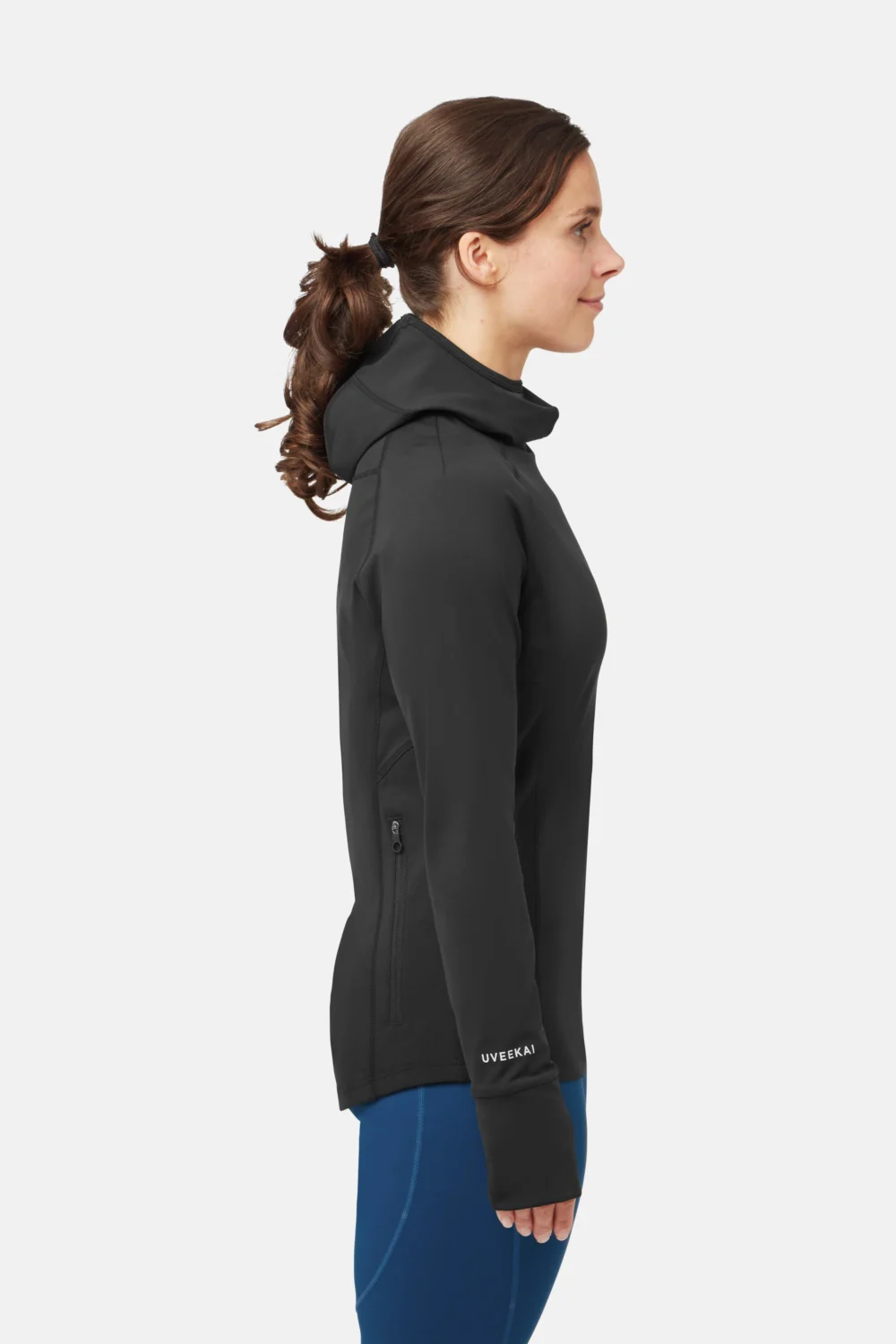 Womens_LONG-SLEEVED-HOODED-T-SHIRT_BLACK-BEAUTY_Side Damen UV Kapuzen Langarmshirt - Side